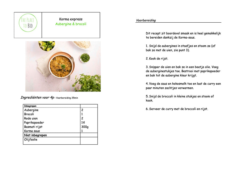 Korma express Aubergine & brocoli