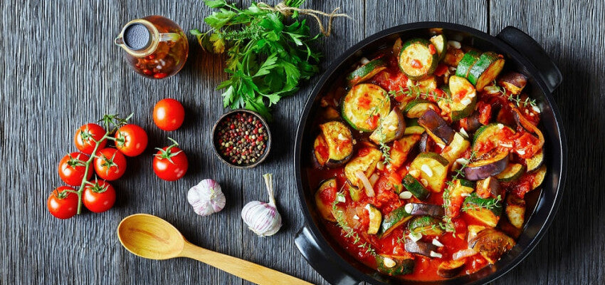 Ratatouille au poulet et couscous ( express avec sauce Den Diepen Orchard)