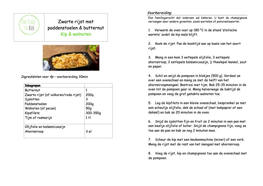 Zwarte rijst met paddenstoelen & butternut Kip & walnoten