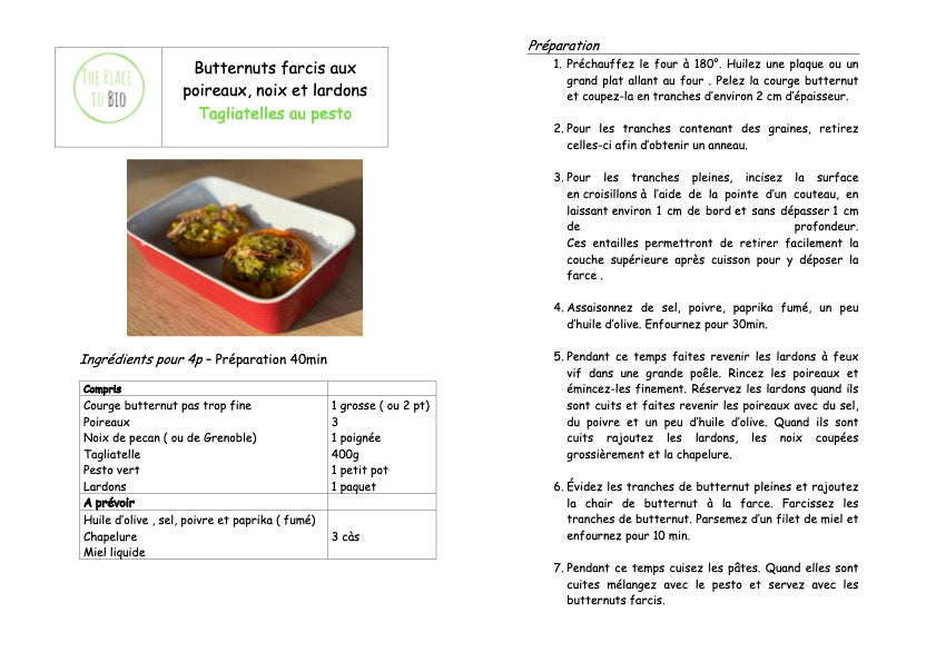 Gevulde butternut met preien, spek en noten Tagliatele & pesto