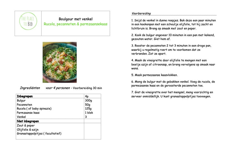 Boulgour met venkel Rucola, pecannoten & parmzaansekaas