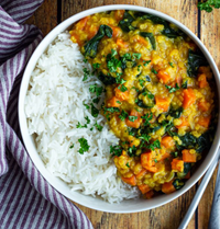 Dahl de lentilles corail Riz basmati et courgettes