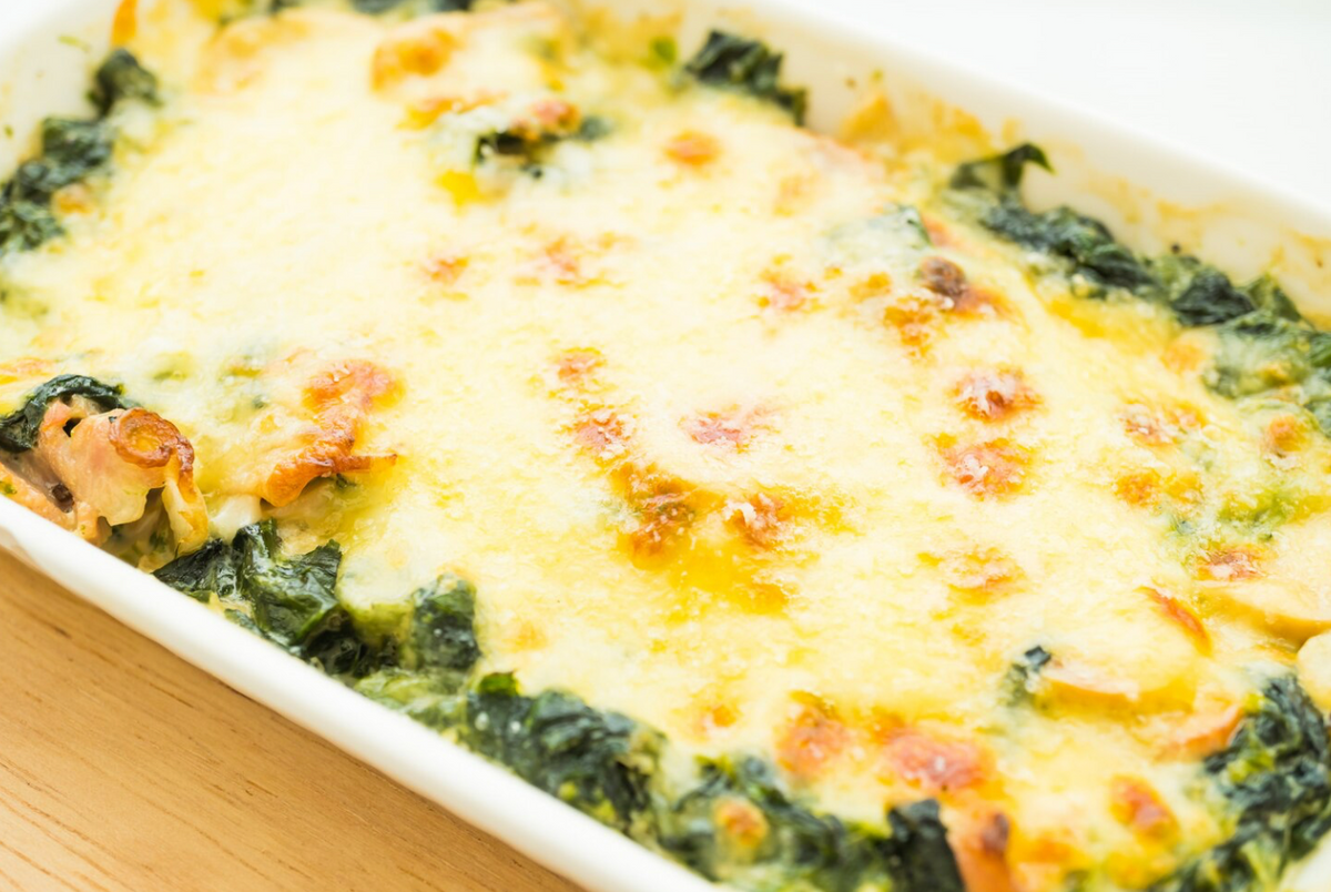 Aardappel gratin Met spinazie en eieren