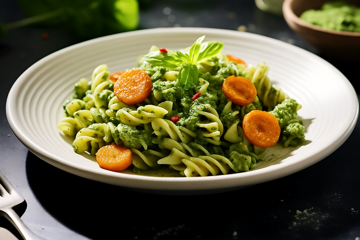 Pesto met postelein (of courgette) wintergroenten en spirelli 4p