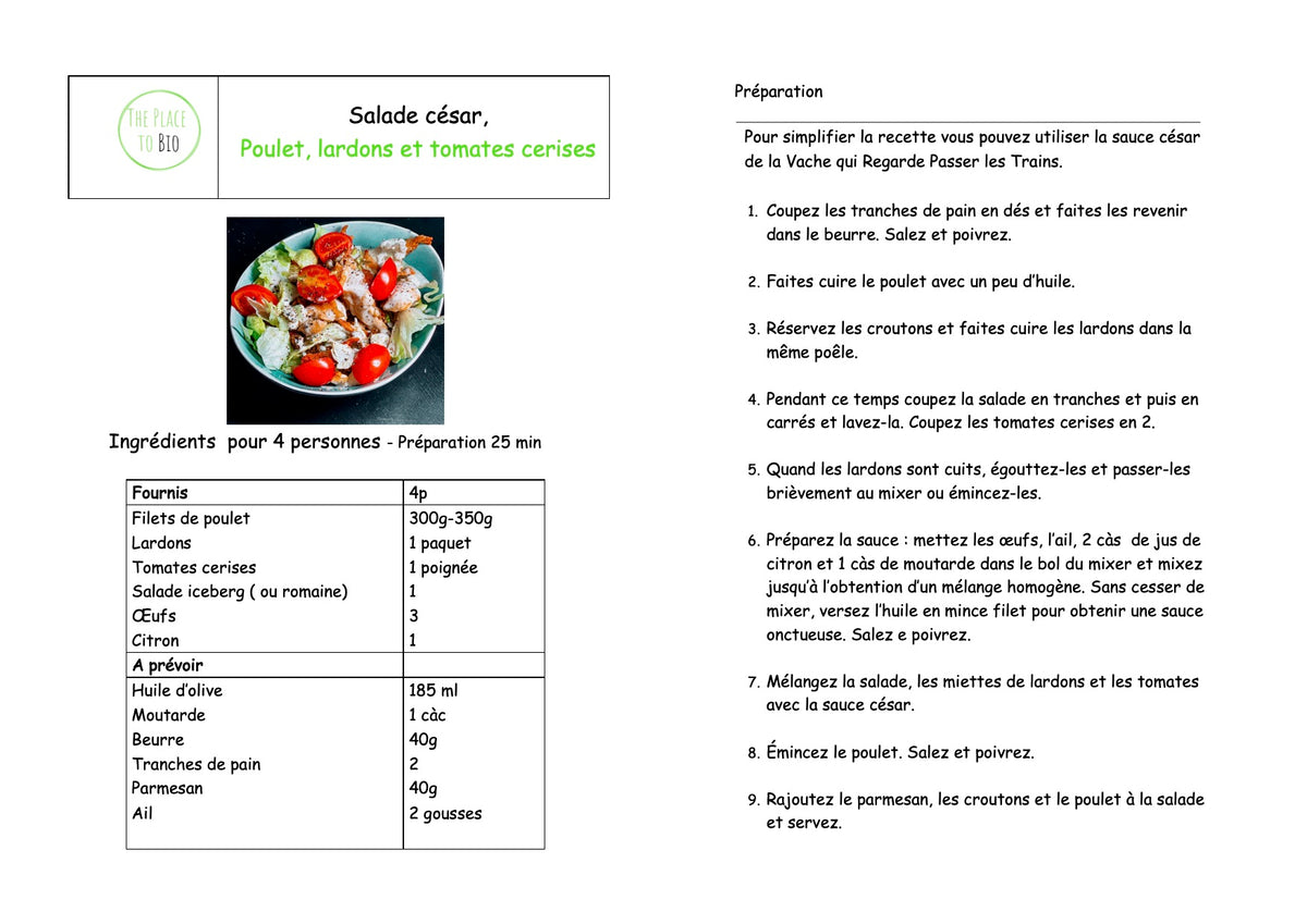 Salade César, poulet, bacon et tomates cerises