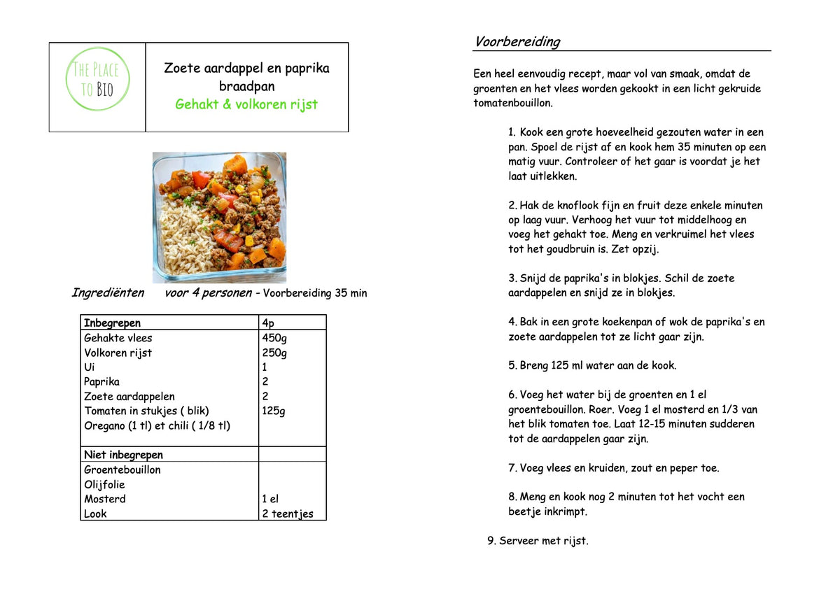 Zoete aardappel en paprika braadpan Gehakt & volkoren rijst