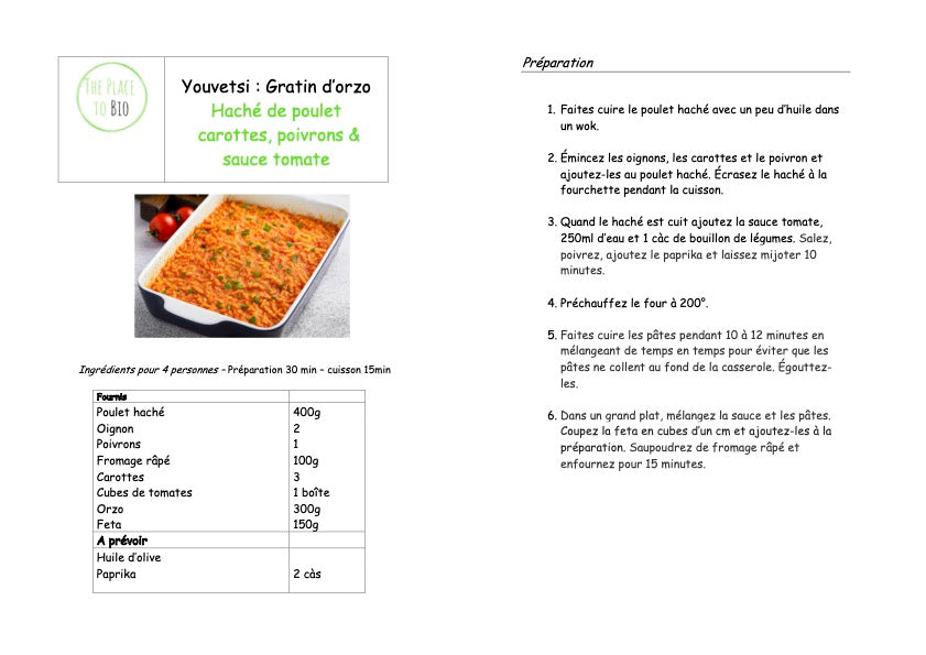 Youvetsi : Gegratineerde Orzo Gehakte kip, wortelen, paprika's & tomatensaus