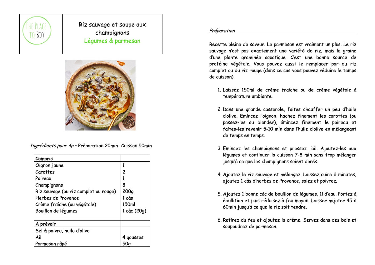 Soupe de champignons au riz sauvage Légumes & Parmesan