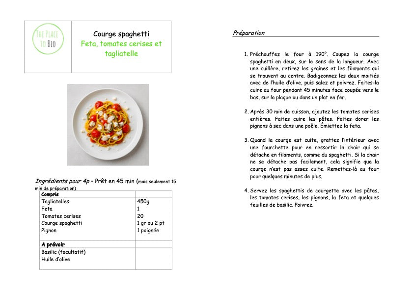 Pompoen spaghetti Feta, kerstomaten en tagliatelle