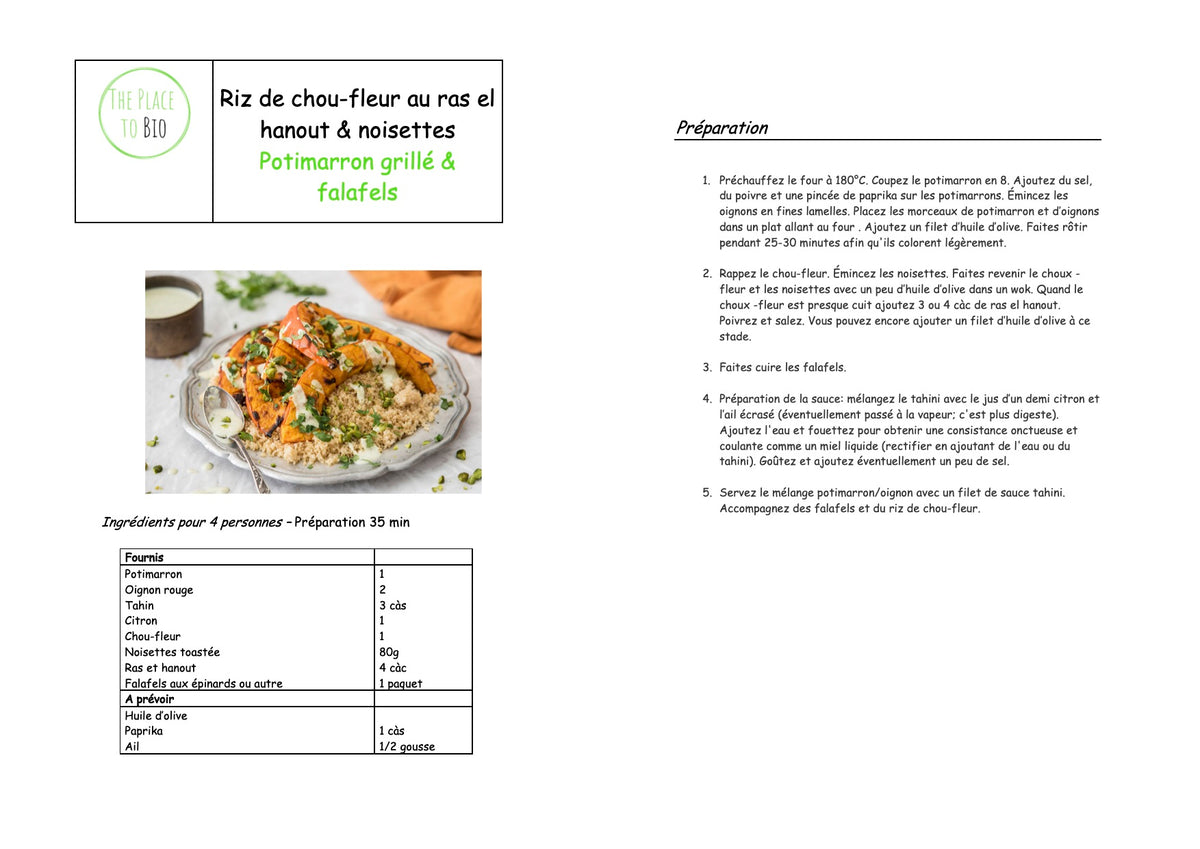 Bloemkoolrijst met ras el hanout & hazelnoten Gegrilled pompoen & falafels