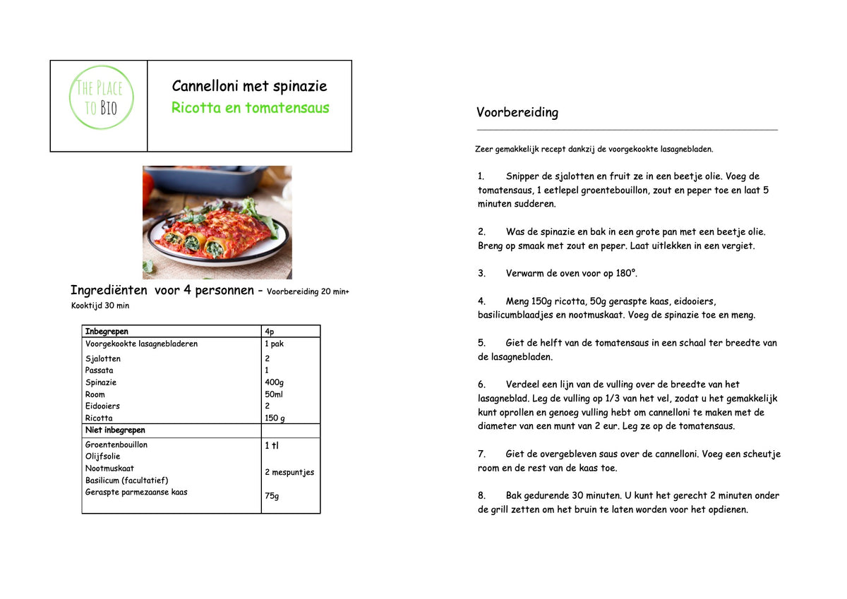 Cannelloni met spinazie Ricotta en tomatensaus