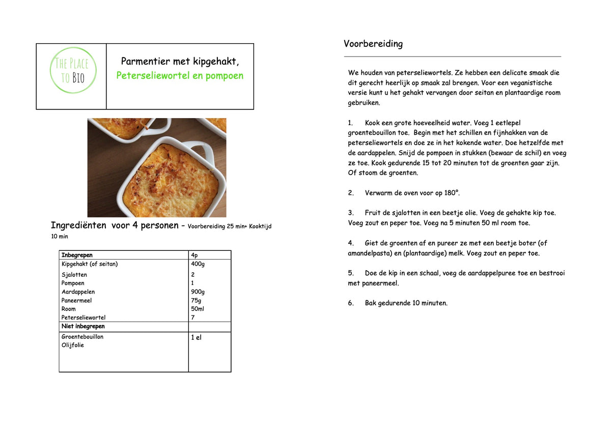 Parmentier met kipgehakt, Peterseliewortel en pompoen