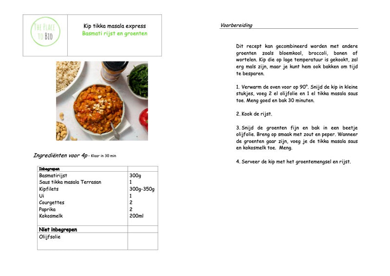 Kip tikka masala express  Basmati rijst en groenten