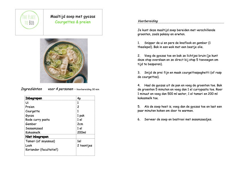 Maaltijd soep met gyozas Courgettes & preien
