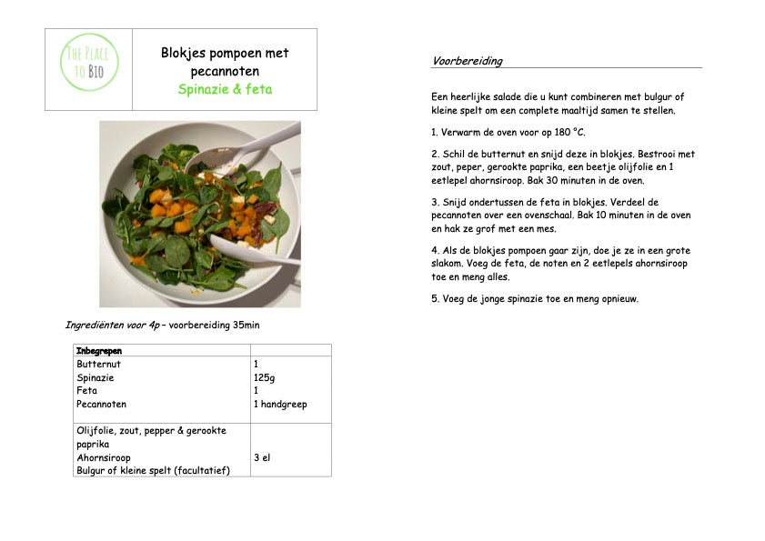 butternut  met pecannoten Spinazie & feta