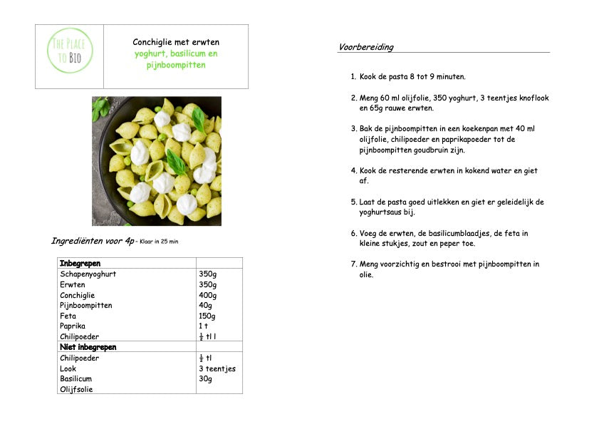 Conchiglie au yaourt aux petits-pois et pignons de pin