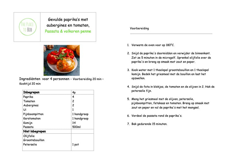 Gevulde paprika’s Met aubergines en tomaten Volkoren penne en passata
