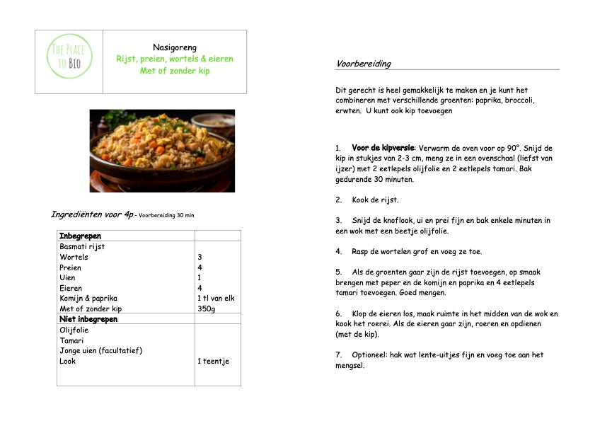 Nasi goreng, basmati, preien, wortels, eieren & kip