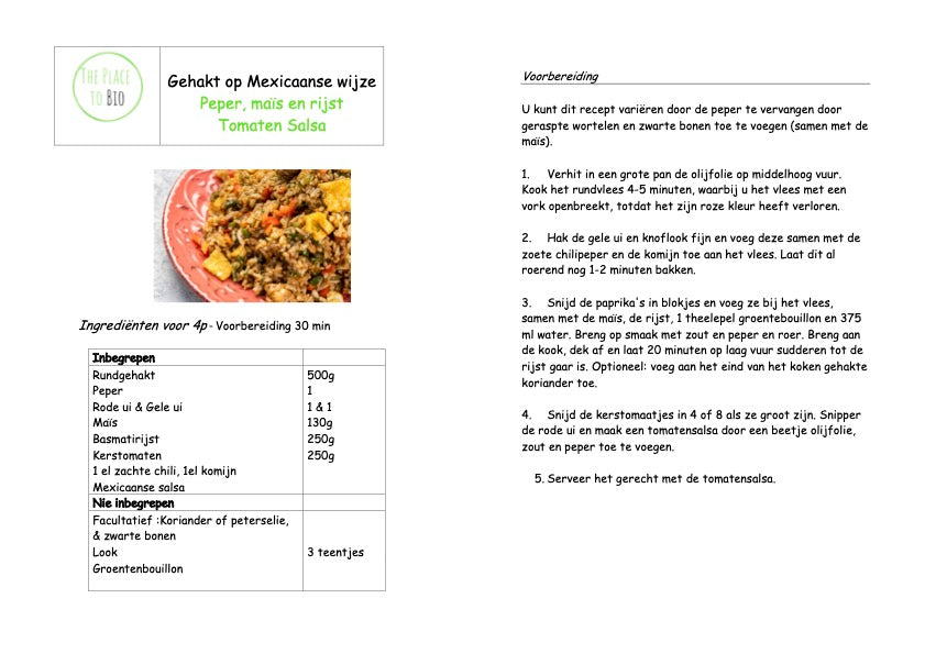 Gehakt op Mexicaanse wijze Peper, maïs en rijst Tomaten Salsa