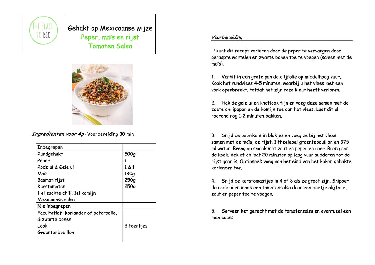 Gehakt op Mexicaanse wijze Peper, maïs en rijst Tomaten Salsa