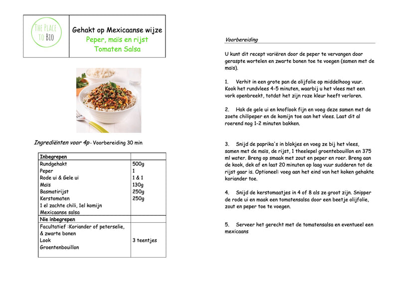 Gehakt op Mexicaanse wijze Peper, maïs en rijst Tomaten Salsa