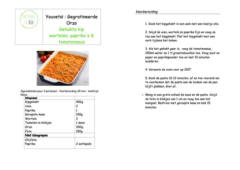 Youvetsi : Gegratineerde Orzo Gehakte kip, wortelen, paprika's & tomatensaus