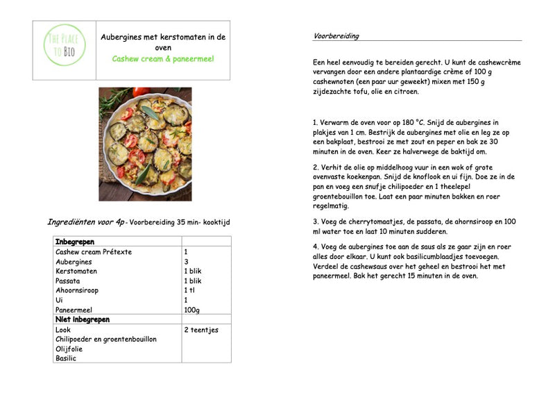 Aubergines met kerstomaten in de oven Cashew cream & paneermeel