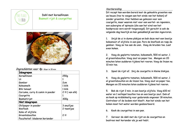 Dahl met koraallinzen Basmati rijst & courgettes