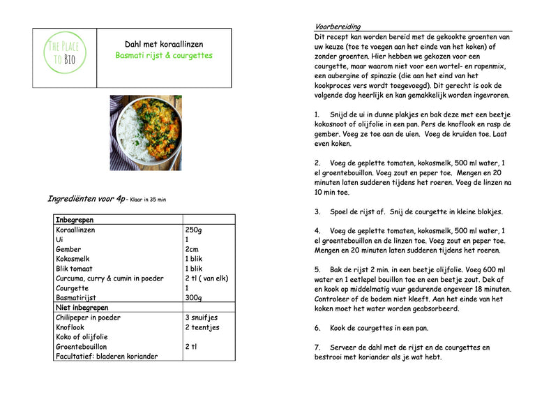 Dahl de lentilles corail Riz basmati et courgettes