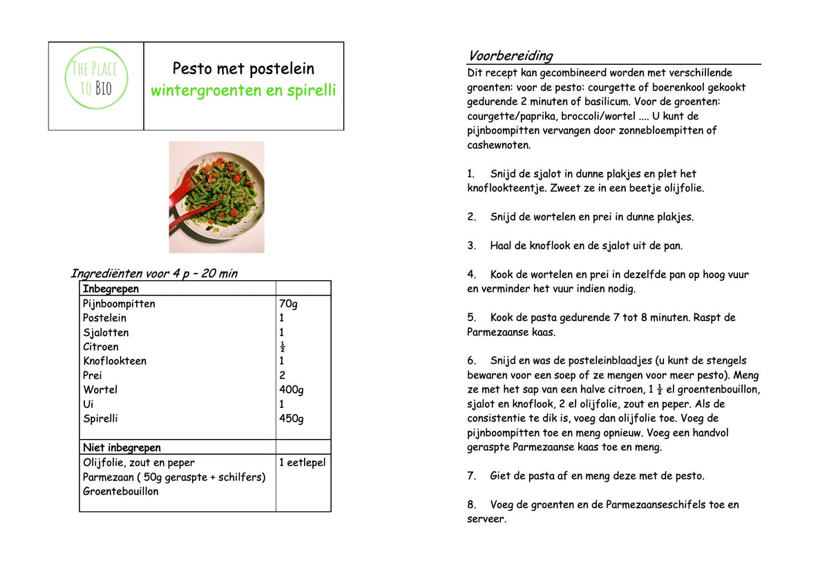 Pesto met postelein wintergroenten en spirelli