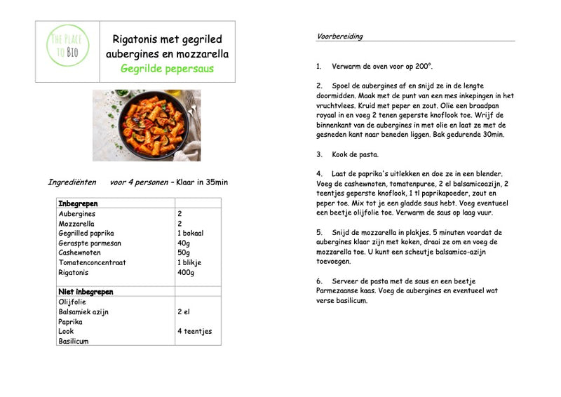 Rigatoni met gegriled aubergines en mozzarella Gegrilde pepersaus