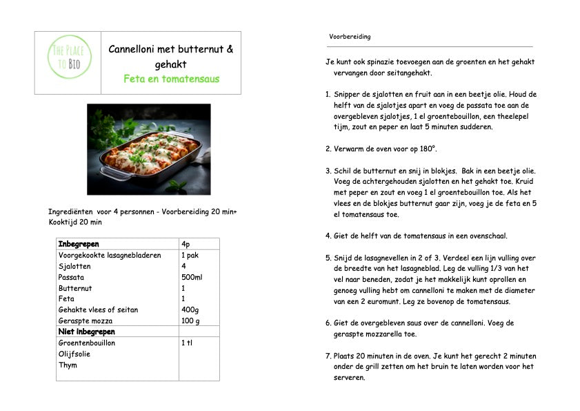 Cannelloni met butternut & gehakte seitan, Feta en tomatensaus