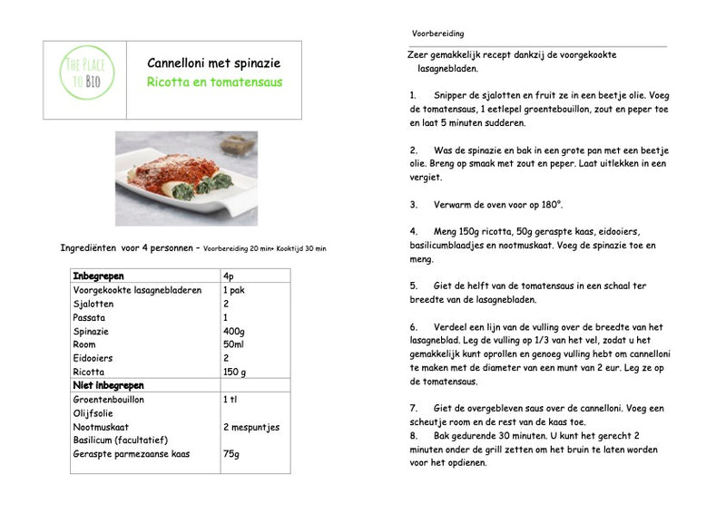 Cannelloni met spinazie Ricotta en tomatensaus