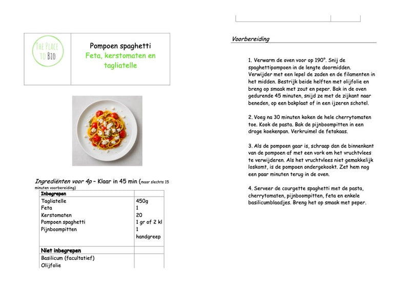 Pompoen spaghetti Feta, kerstomaten en tagliatelle