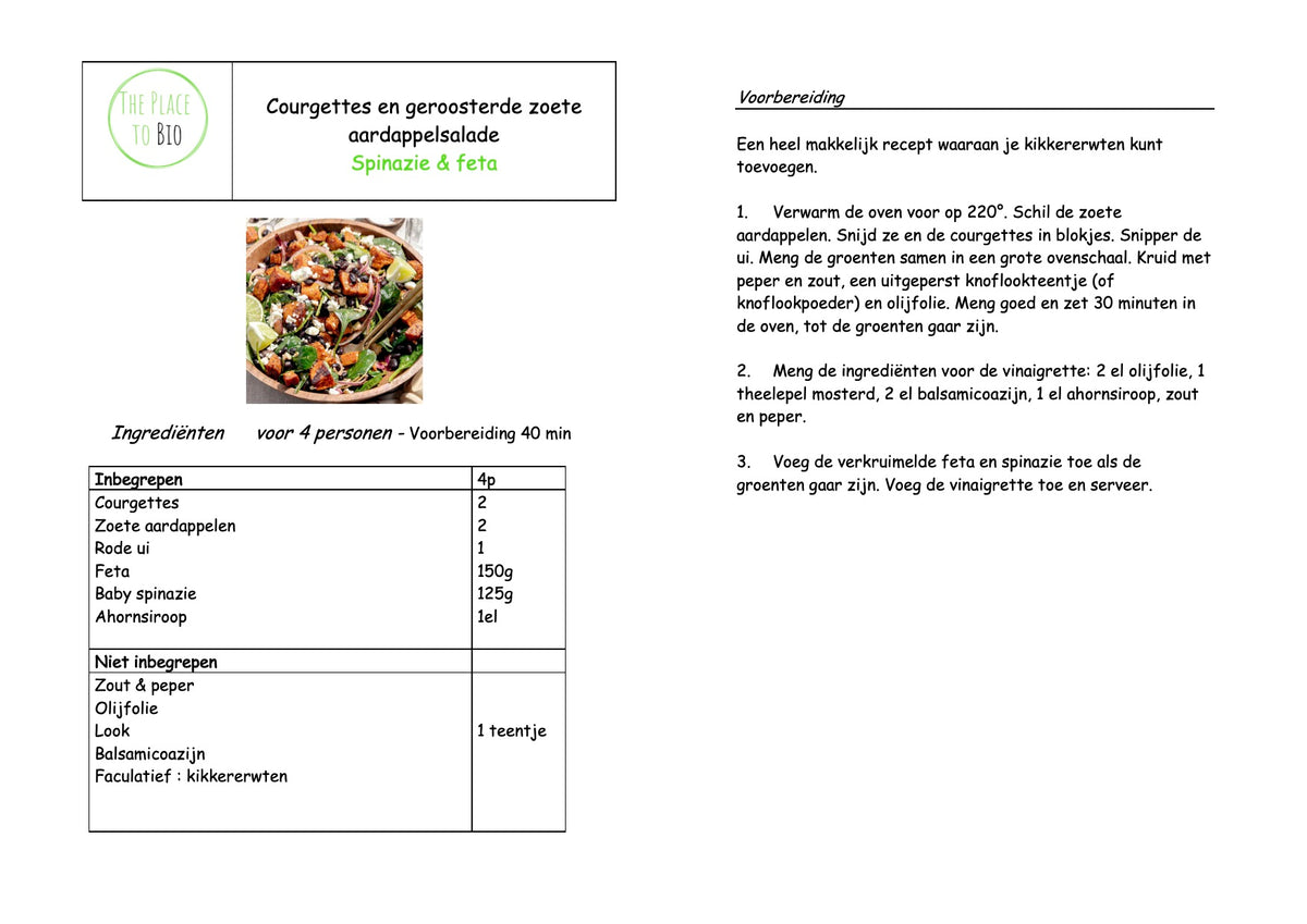 Courgettes en geroosterde zoete aardappelsalade Spinazie & feta