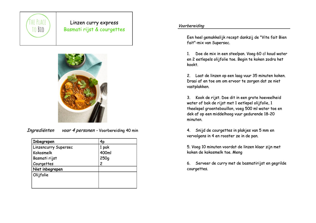 Curry de lentilles express Riz Basmati & courgettes