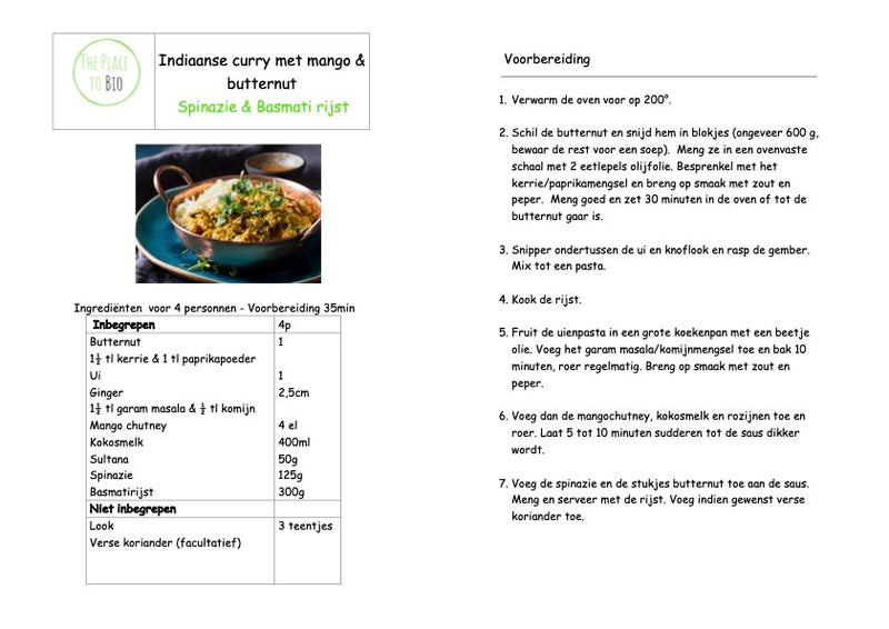 Indiaanse curry met mango & butternut Spinazie & Basmati rijst