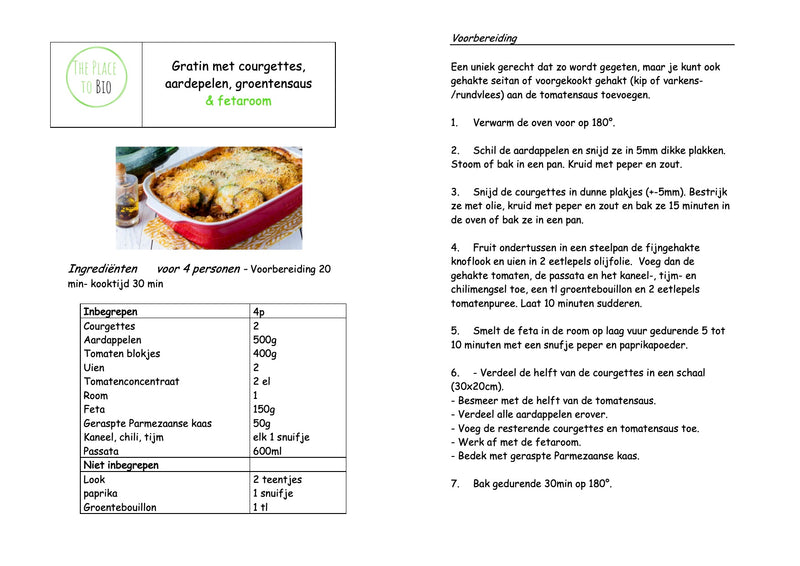 Gratin met courgettes, aardepelen, groentensaus & fetaroom