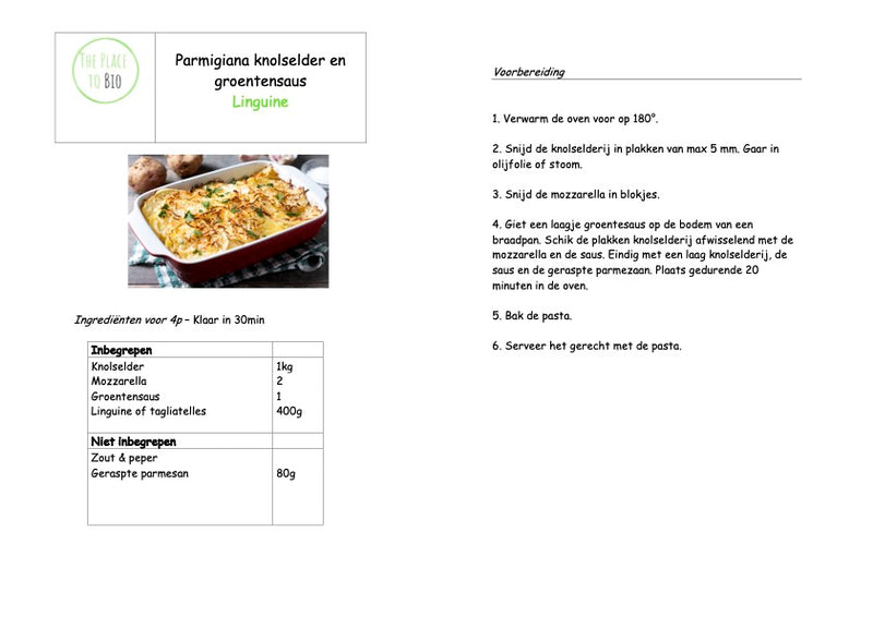 Parmigiana knolselder en groentensaus,  Linguine