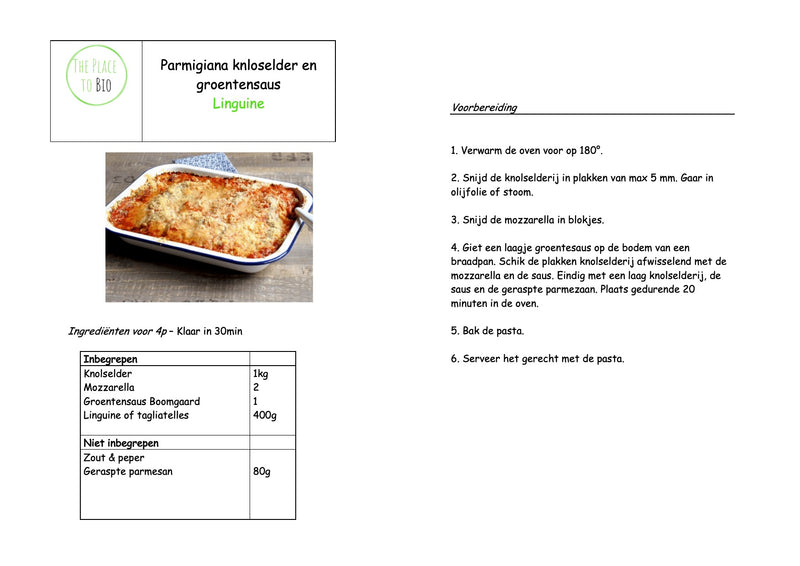 Parmigiana knolselder en groentensaus,  Linguine ( met groentensaus Den Diepen Boomgaard)