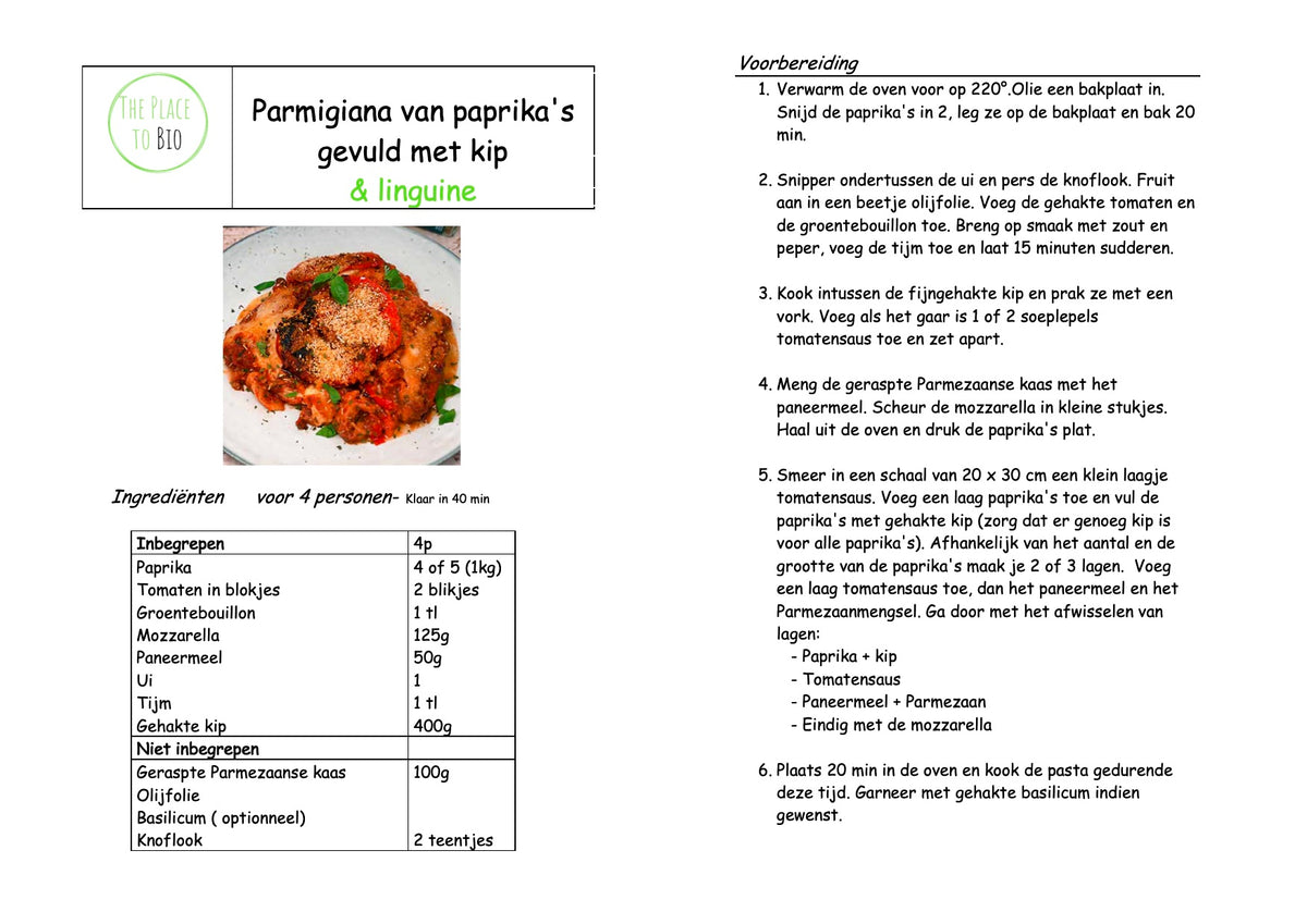 Parmigiana de poivrons farcis au poulet et linguines