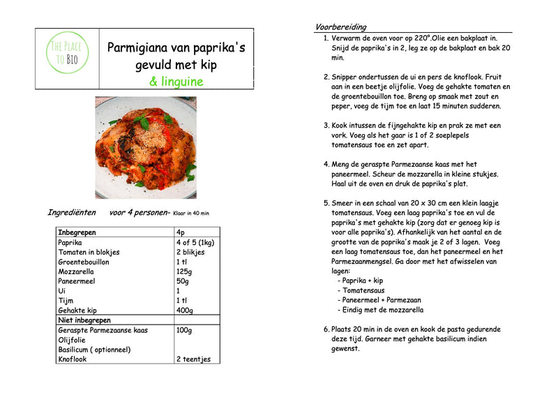 Parmigiana de poivrons farcis au poulet et linguines