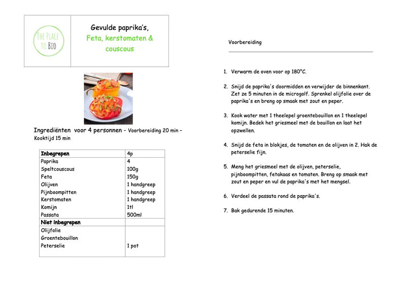Gevulde paprika’s, Feta, kerstomaten & couscous