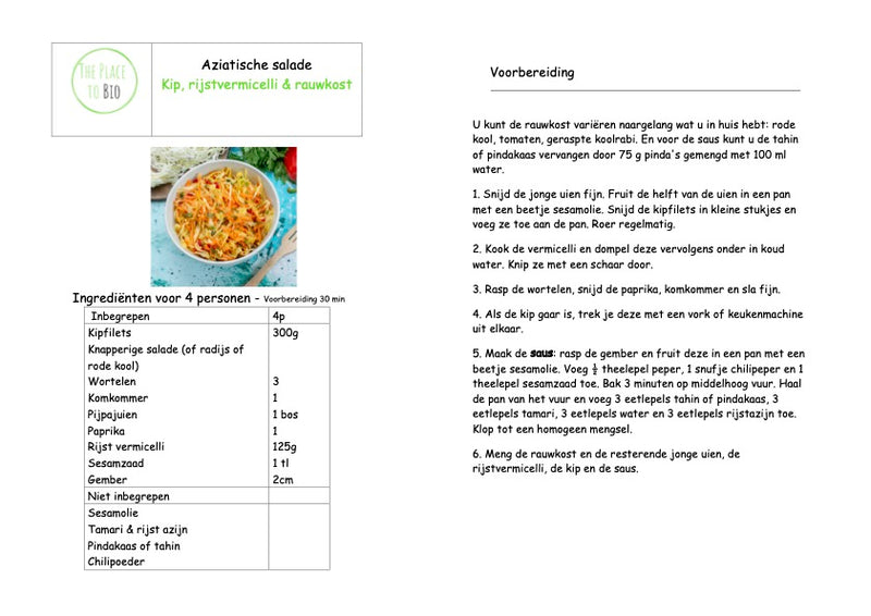 Aziatische salade Kip, rijstvermicelli & rauwkost