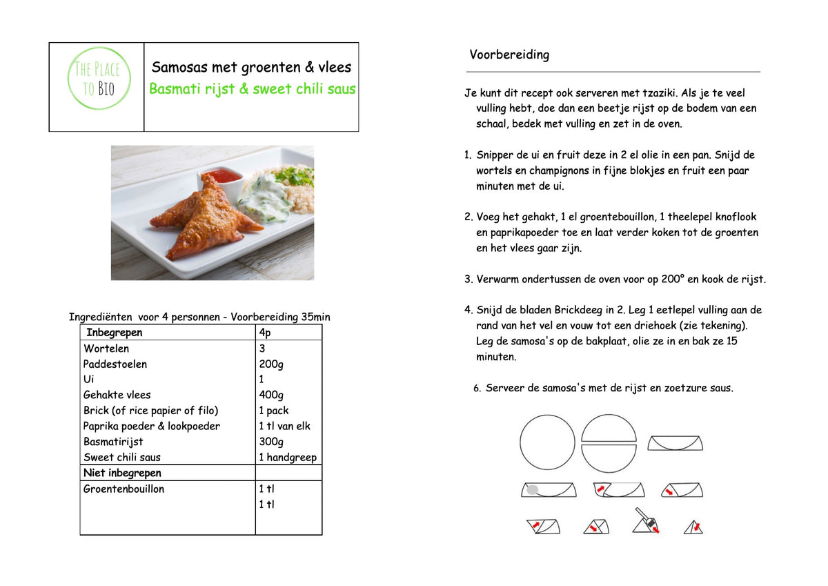 Samosas met groenten & vlees Basmati rijst & sweet chili saus