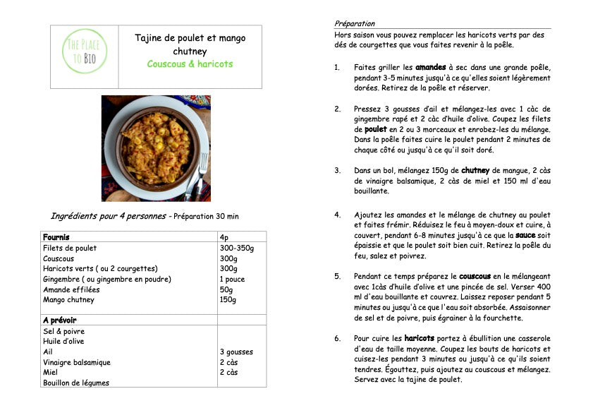 Kip & mango chutney tajine Couscous & bonen