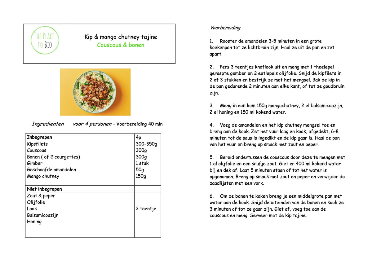 Kip & mango chutney tajine Couscous & bonen