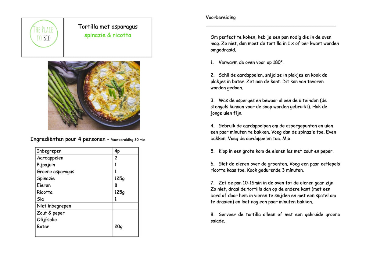 Tortilla met asparagus spinazie & ricotta