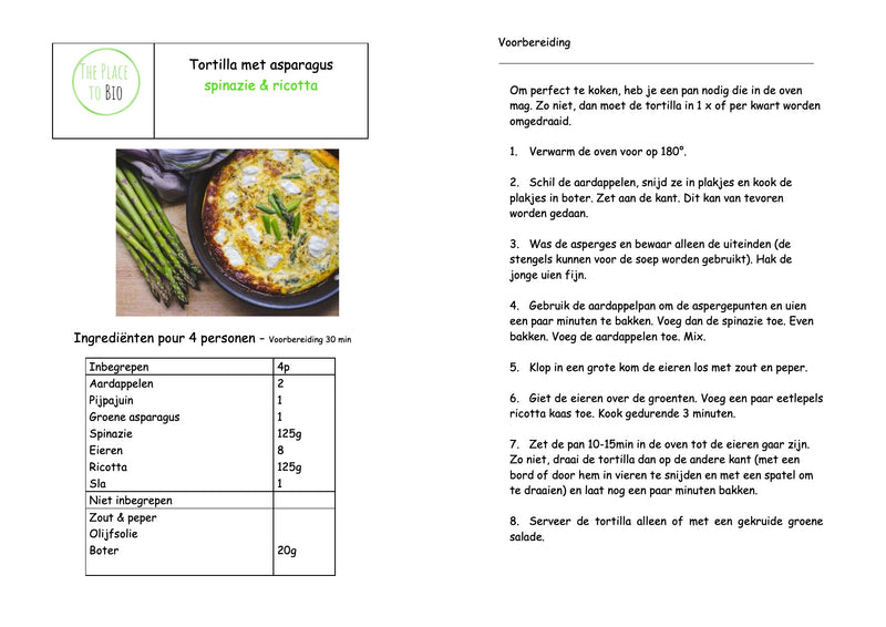 Tortilla met asparagus spinazie & ricotta
