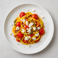 Pompoen spaghetti Feta, kerstomaten en tagliatelle